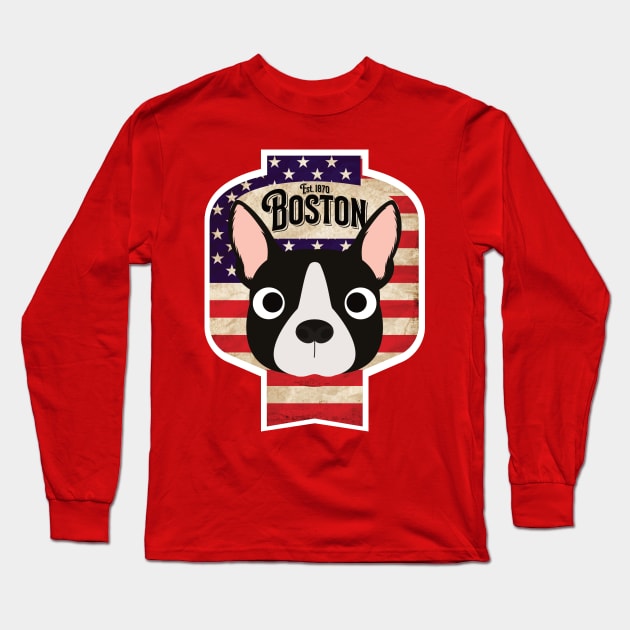 Boston Terrier - Distressed American Boston Terrier Beer Label Design Long Sleeve T-Shirt by DoggyStyles